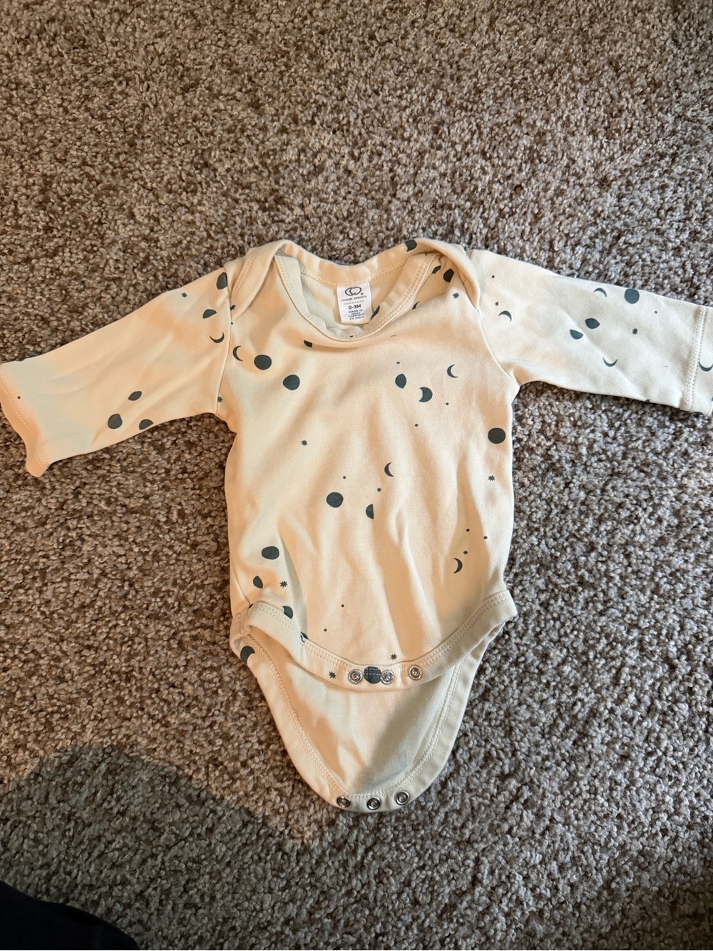 Organic Cotton Moon Print Long-Sleeve One-Piece - Neutral Cream